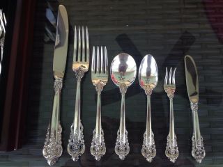 COMPLETE 60 PC OLD HEAVY SET WALLACE GRANDE BAROQUE STERLING FLATWARE SETTING 4