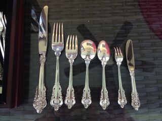 COMPLETE 60 PC OLD HEAVY SET WALLACE GRANDE BAROQUE STERLING FLATWARE SETTING 5