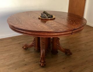 Antique Early 20th Century Solid Quarter Sawn Tiger Oak Dining Table 2