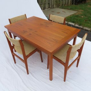 Midcentury Danish Modern Extendable Teak Dining Table And 4 Chairs Cdn