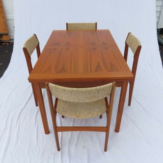 Midcentury Danish Modern Extendable Teak Dining Table and 4 Chairs Cdn 2