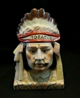 Vintage Old Indian Native American Head Tobacco Jar Humidor