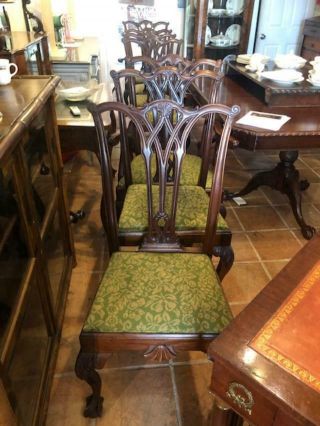 Set Of 8 Antique Mahogany Chippendale Style Dining Chairs 2 Arm And 6 Single