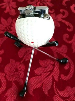 Vintage 1960s Golf Ball W/ Clubs Table Cigarette Cigar Lighter Japan - Red Dot