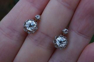 ANTIQUE FRENCH 18K GOLD OLD CUT DIAMONDS EARRINGS 10 3