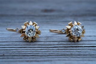 Antique French 18k Gold Old Cut Diamonds Earrings 12