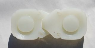 Large finely carved Chinese celadon white jade belt buckle 4