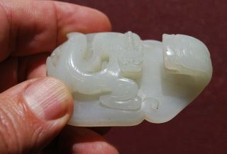 Large finely carved Chinese celadon white jade belt buckle 6