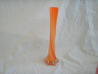 Vintage Murano Art Glass Swirled Twist Hand Blown Orange Bud Vase