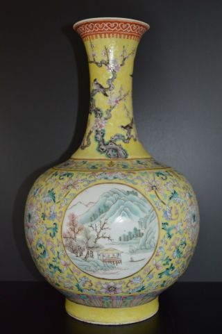 Antique Chinese Yellow Ground Famille Rose Vase,  18th Century Chinese Antique