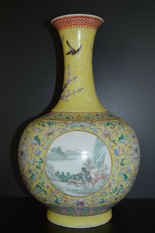 Antique Chinese Yellow Ground Famille Rose Vase,  18th Century Chinese Antique 2