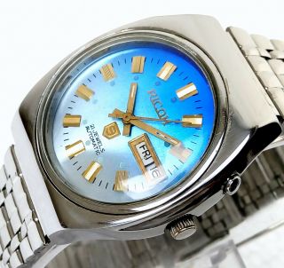 Ricoh Automatic Japan Day Date Designer Blue Shaded Dial Men 
