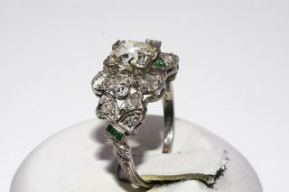 $15,  950 2.  04CT ANTIQUE ART DECO NATURAL DIAMOND & EMERALD PLATINUM RING 6