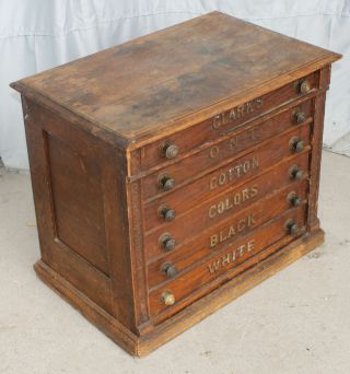 Antique Clark’s ONT Advertising Six Drawer Oak Spool Cabinet Country Store Displ 2
