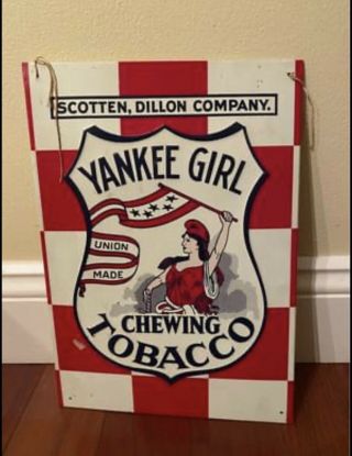 Vintage Yankee Girl Chewing Tobacco Display Sign Scotten,  Dillon Company - Ec