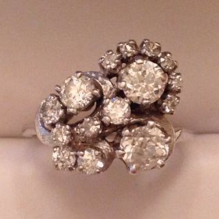 Vintage Diamond Cluster Ring 14k White Gold Size 8