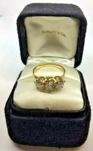 Antique Tiffany & Co 18k Yellow Gold Old Miner 3 Stone Diamond Engagement Ring