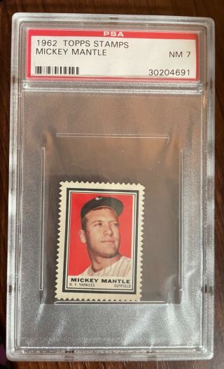 1962 Topps Stamps Mickey Mantle York Yankees Hof Psa 7 Nm