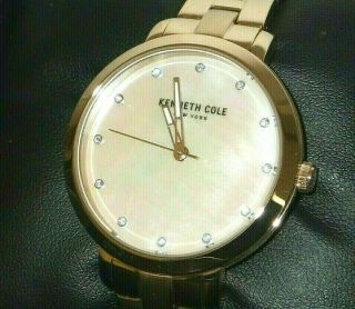 Kenneth Cole Kc15173008 Ladies Rose Gold Tone Diamond Accented Watch Mop Dial