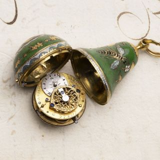 Miniature Pear Shape 18k Gold & Enamel Verge Fusee Antique Pocket Watch