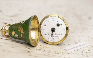 Miniature PEAR SHAPE 18k GOLD & ENAMEL VERGE FUSEE Antique Pocket Watch 4