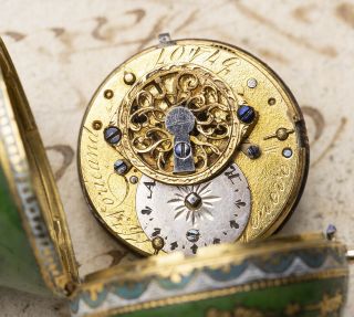 Miniature PEAR SHAPE 18k GOLD & ENAMEL VERGE FUSEE Antique Pocket Watch 5