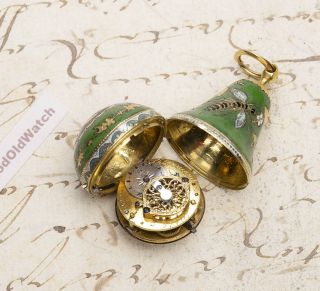 Miniature PEAR SHAPE 18k GOLD & ENAMEL VERGE FUSEE Antique Pocket Watch 6