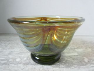Old Vintage Canadian Art Glass Feathered Bowl Signed Lukian 1975 Hand Blown