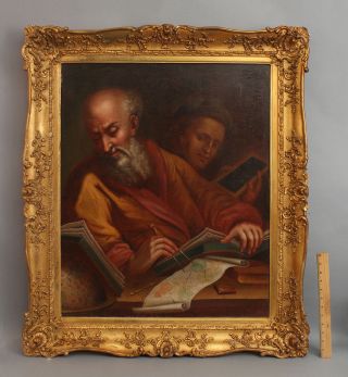 Antique Early Old - Master Oil Painting 16thc Cartographer Scholar Teacher Student