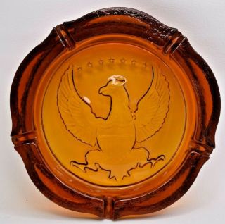 Vintage Huge Federal Eagle Amber Glass Ashtray Heavy Mid - Century Modern Mcm