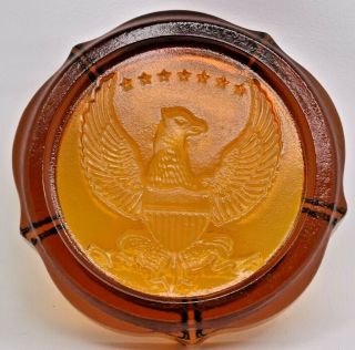 Vintage HUGE Federal Eagle Amber Glass Ashtray HEAVY Mid - Century Modern MCM 3