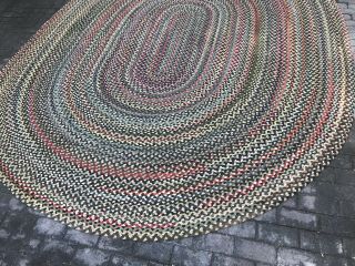 Antique Vintage American Hand Made Braided Rug Large Oval 12.  2 X 9.  8 2