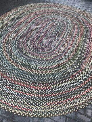 Antique Vintage American Hand Made Braided Rug Large Oval 12.  2 X 9.  8 3