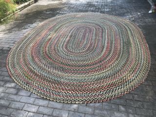 Antique Vintage American Hand Made Braided Rug Large Oval 12.  2 X 9.  8 5