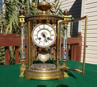 French Gilt Bronze Champlevé Crystal Regulator Mantel Clock VINCENTI & CIE 1890s 3