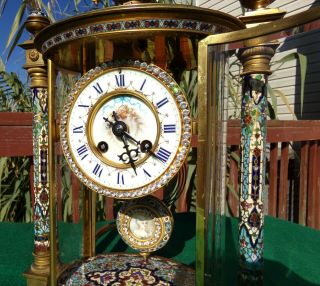 French Gilt Bronze Champlevé Crystal Regulator Mantel Clock VINCENTI & CIE 1890s 4