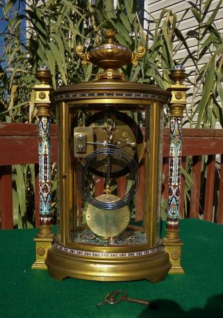 French Gilt Bronze Champlevé Crystal Regulator Mantel Clock VINCENTI & CIE 1890s 5