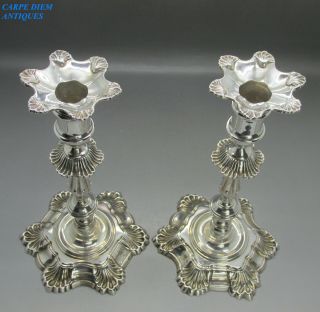 Georgian Style Heavy Pair Solid Sterling Silver 9 " Candlesticks 1526g Lon 1966