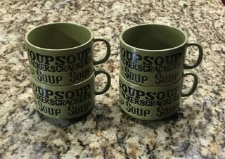Vtg Mid Century Modern / Set Of 4 Stacking Soup Mugs / Bowls / Avocado Green