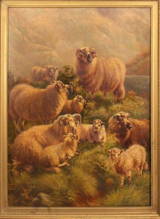 Large 19thC Antique ROBERT WATSON Scottish Highland Sheep Landscape Oil Painting 2