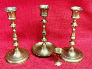 3 - Vintage Solid Brass Candle Stick Holders 6 3/4”tall Made In India