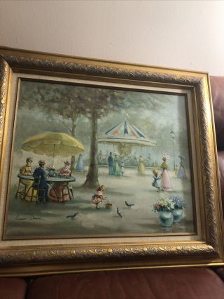 Antique Style Frame Vint Oil Painting Victorian Paris Park Signed Charles Parker