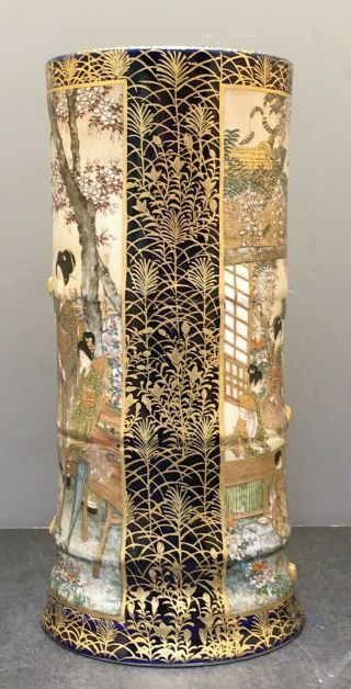 Museum Quality Japanese Meiji Bamboo Shaped Satsuma Vase 2