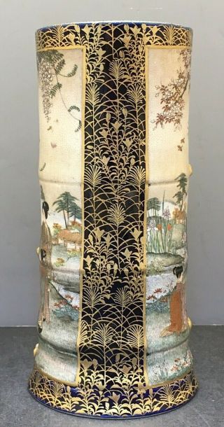Museum Quality Japanese Meiji Bamboo Shaped Satsuma Vase 4