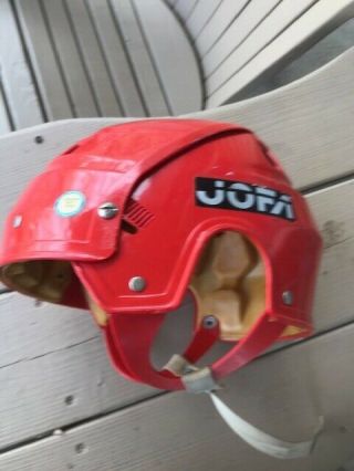 1970s Vintage Red Jofa Hockey Helmet With Swedish Stickers