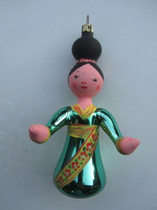 Vintage Italy De Carlini Hand Blown,  Painted Glass Christmas Ornament Geisha Girl