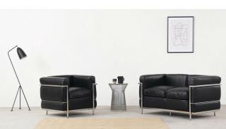 Le Corbusier Lc2 Petit Modele Armchair And Couch Black Upholstery