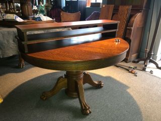 C1900 Larkin 48” Round Quartersawn Oak Antique Dining Room Table 2 - 10.  75 Leaves