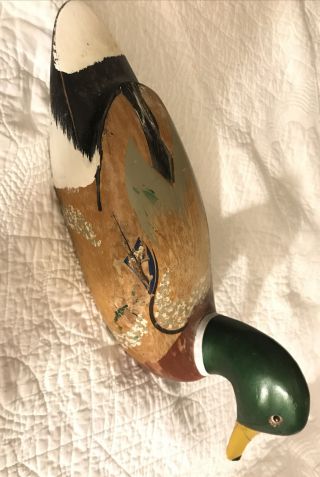 Vintage Antique Carved Wood Duck Decoy,  Glass Eye,  Unsigned.  Paint