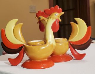 Howard Holt Vintage Japan 1960 Country Home Decor Chicken Pair Candle Holders
